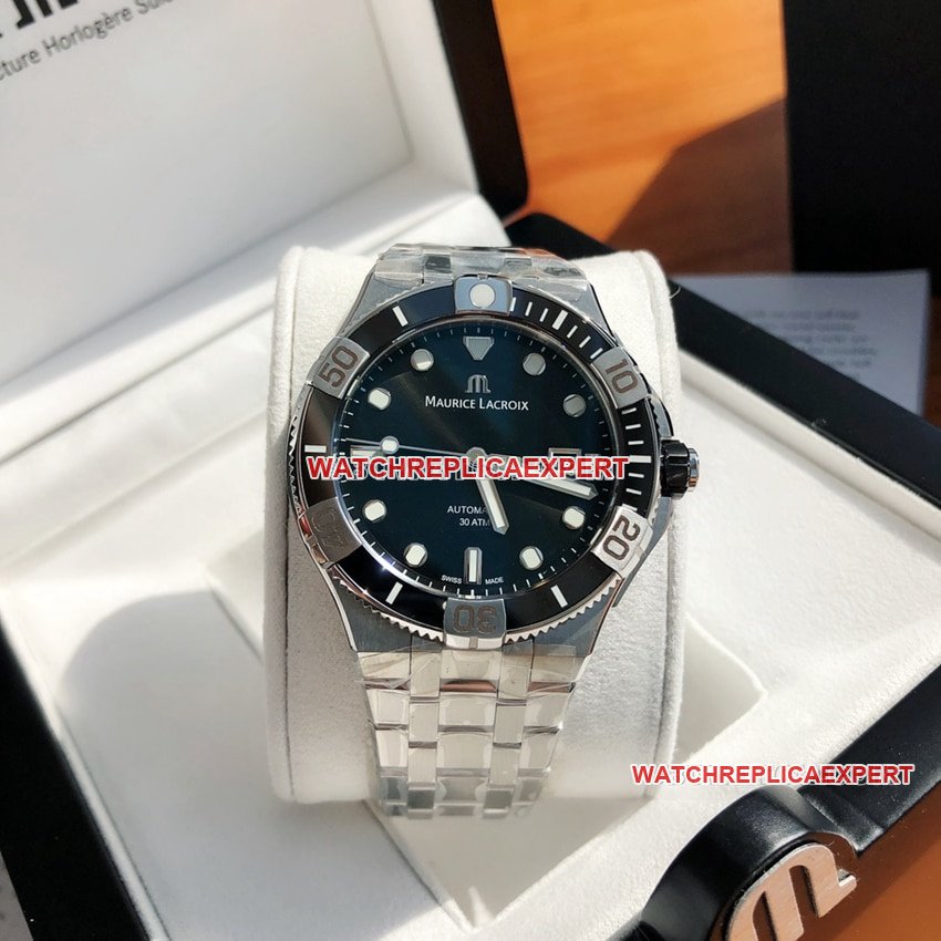 Amys beste Eins-zu-eins-Herrentaucheruhr mit schwarzem Zifferblatt und mechanischem Stahlarmband, Modell AI6058, Maurice Lacroix AIKON, 300 Meter wasserdicht — luxury replica watch guide | Watch Replica Expert
