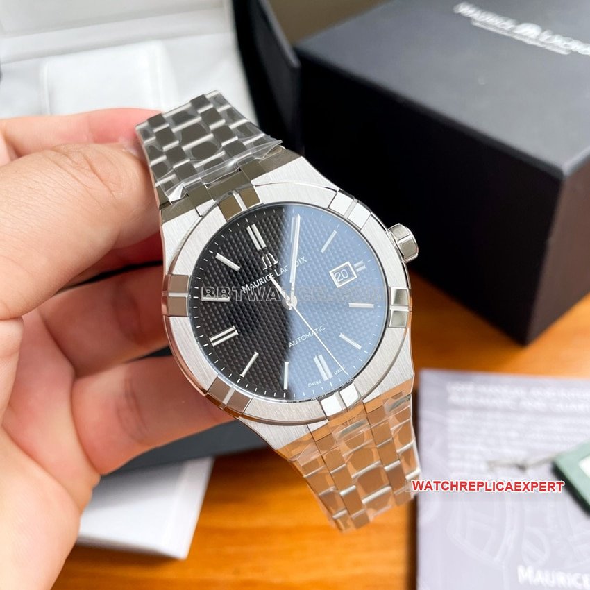 Maurice Lacroix AI6008 AIKON mechanische Uhr mit Pariser Nieten-Replik-Stahlarmband und schwarzem Zifferblatt — luxury replica watch guide | Watch Replica Expert