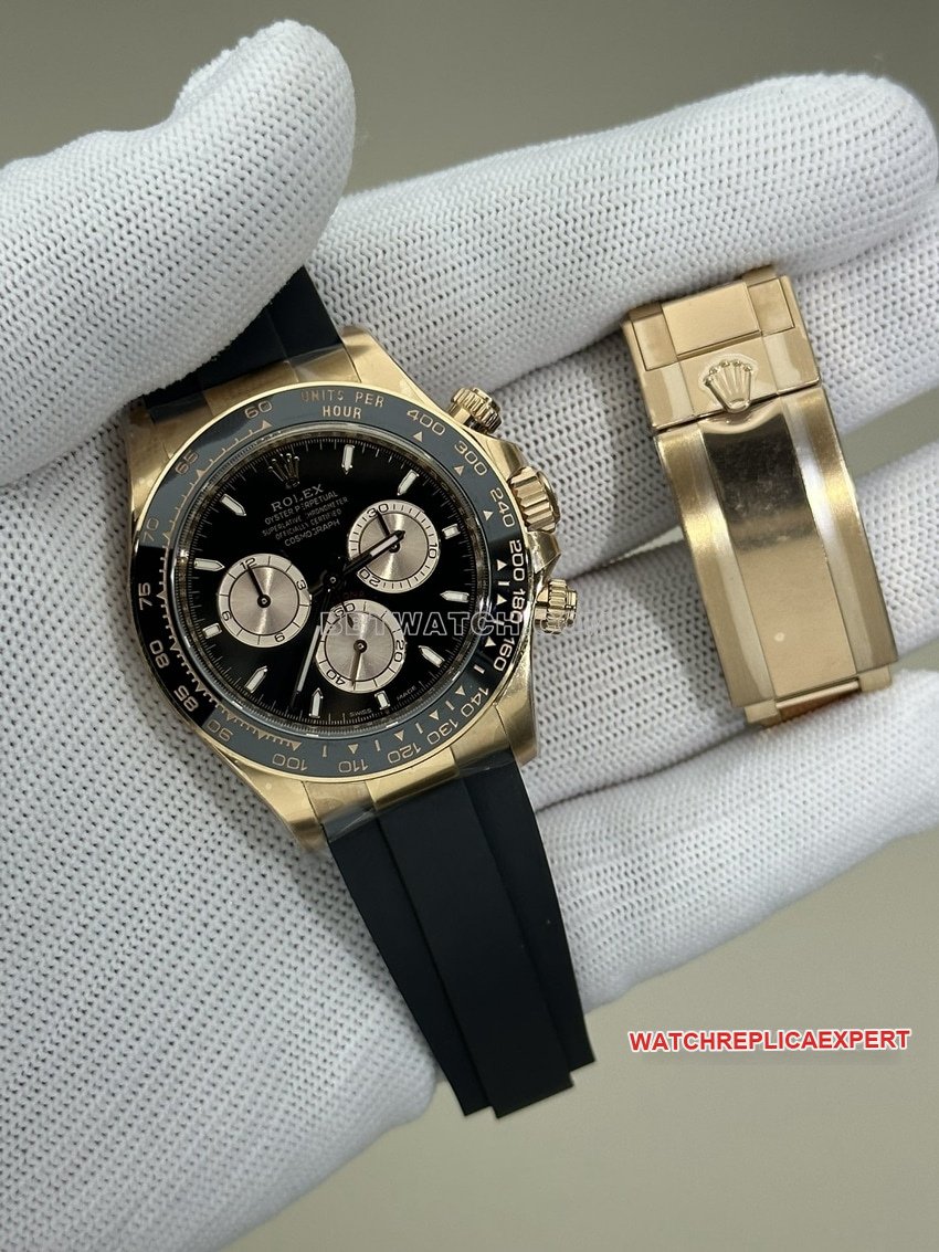 Clean factory Rolex Daytona 1:1 super A imitation black plate rose gold rubber models 126515 front real picture