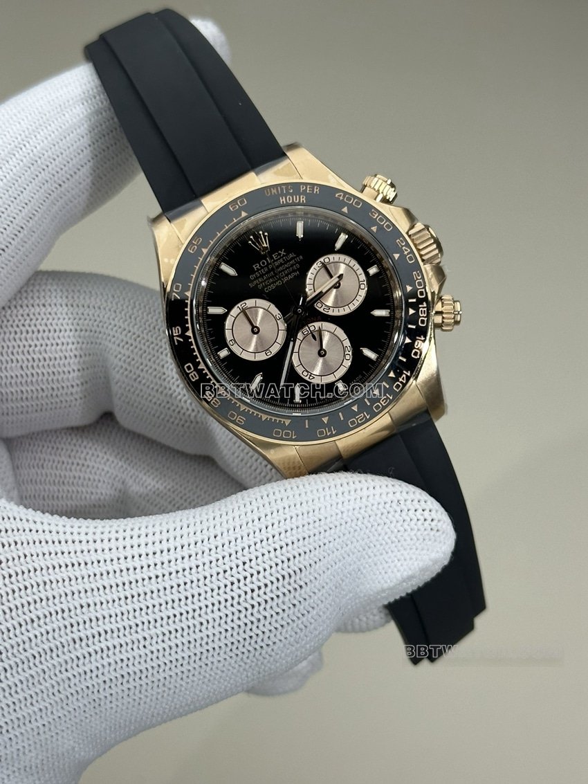 Clean factory Rolex Daytona 1:1 super A imitation black plate rose gold rubber models 126515 front real picture