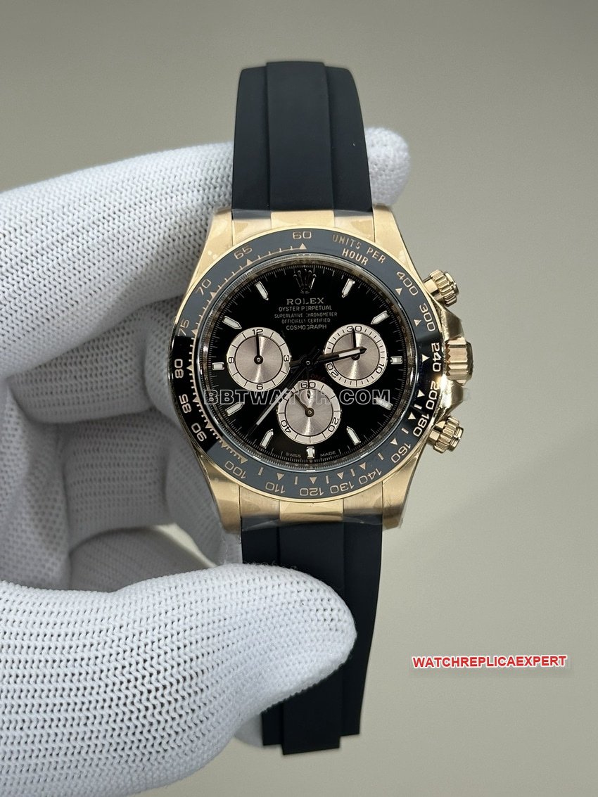 Clean factory Rolex Daytona 1:1 super A imitation black plate rose gold rubber models 126515 front real picture