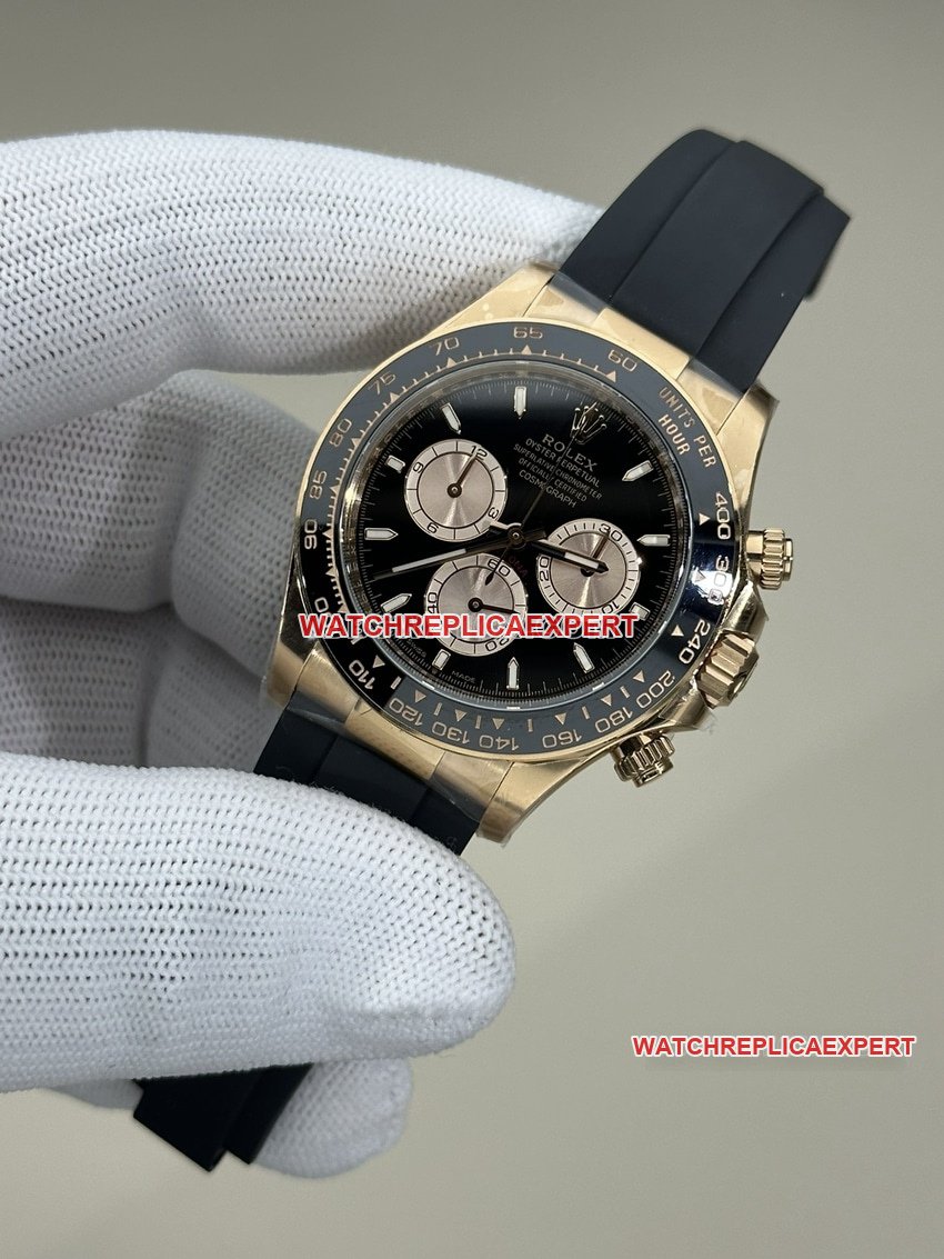 Clean factory Rolex Daytona 1:1 super A imitation black plate rose gold rubber models 126515 front real picture