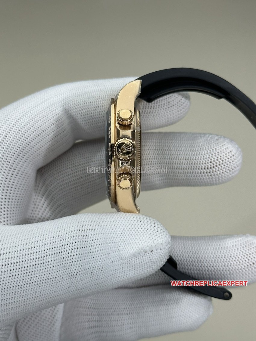 Clean factory Rolex Daytona 1:1 super A imitation black plate rose gold rubber models 126515 side real picture