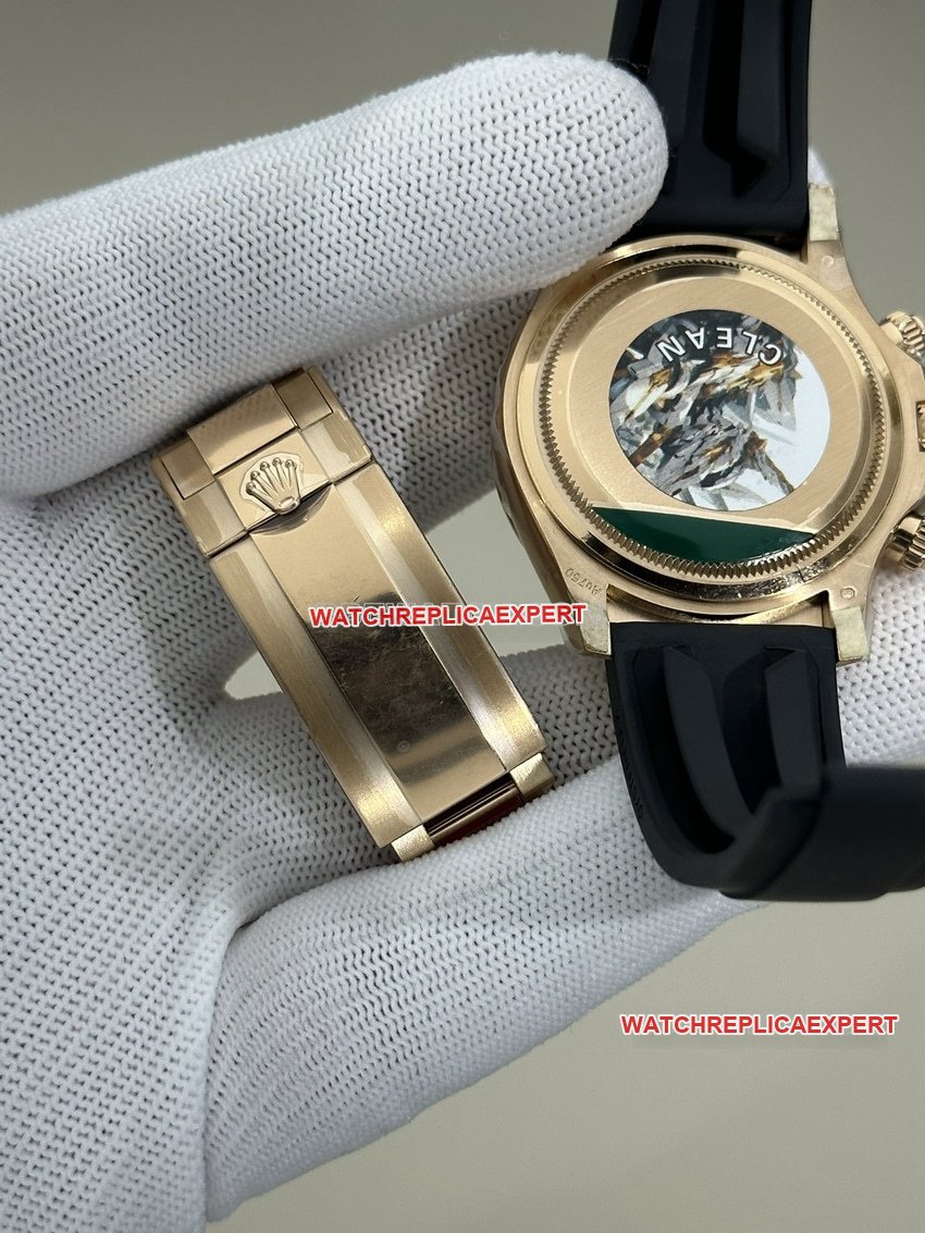 Clean factory Rolex Daytona 1:1 super A imitation black plate rose gold rubber models 126515 buckle real picture