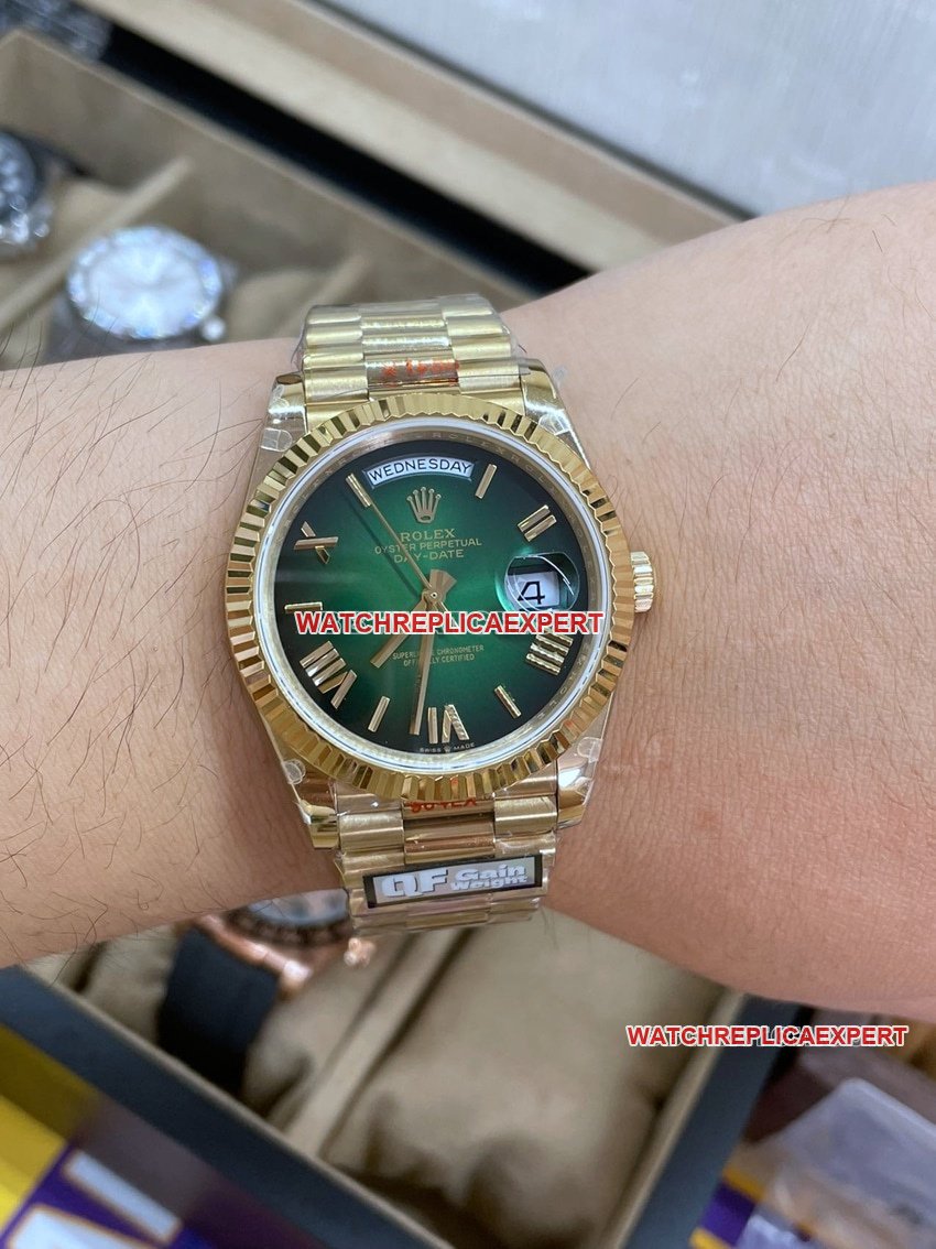 Rolex QF Factory Day-Date 1:1 Réplica de alta qualidade Smoky Green 40mm Relógio mecânico m228238-0069 — luxury replica watch guide | Watch Replica Expert