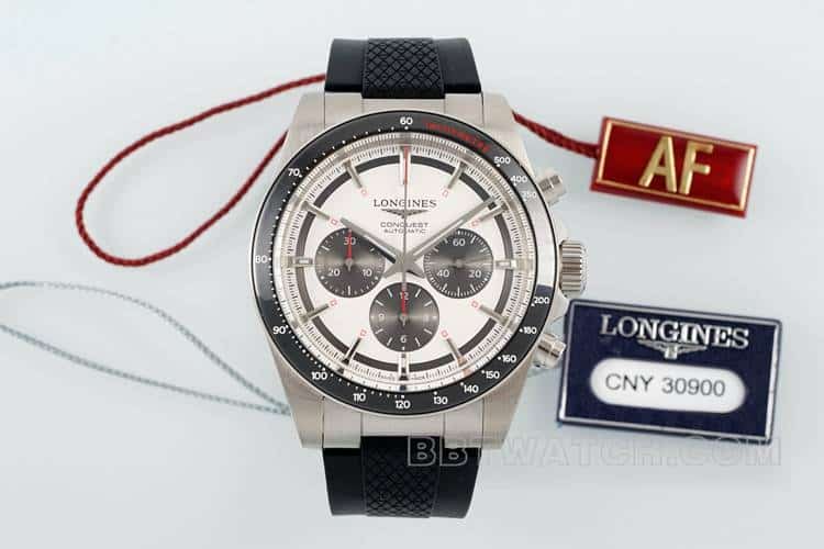 AF Longines Conquest One-One Top Réplica com mostrador cinza prateado de borracha mecânica modelo L3.835.4.72.6 — luxury replica watch guide | Watch Replica Expert