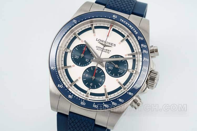 AFLongines Concast stop-tier 1:1high-quality replica silver gray dial rubber model L3.835.4.98.9front live photo