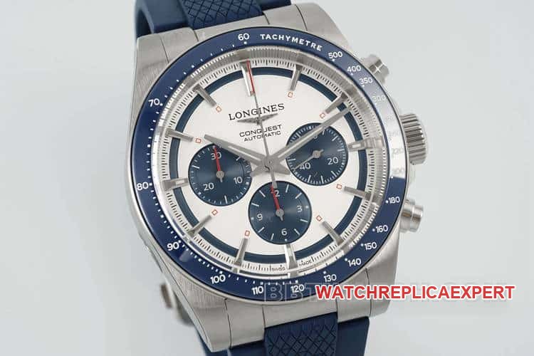 AFLongines Concast stop-tier 1:1high-quality replica silver gray dial rubber model L3.835.4.98.9front live photo