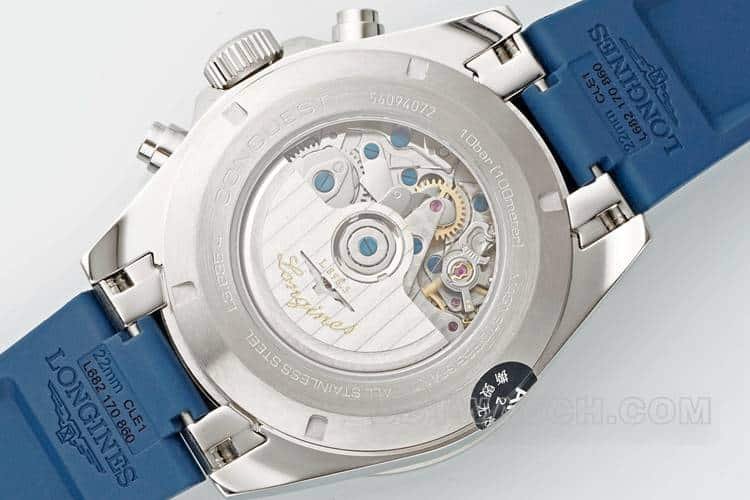 AFLongines Concast stop-tier 1:1high-quality replica silver gray dial rubber model L3.835.4.98.9caseback live photo