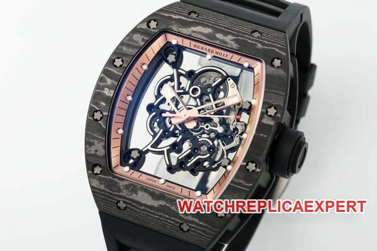 APSRichard Mille1:1super clone carbon fiber case black rubber model RM055front live photo