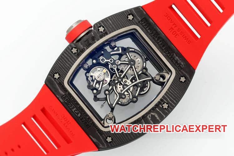 APSRichard Millesuper clone carbon fiber case red rubber model RM055caseback live photo