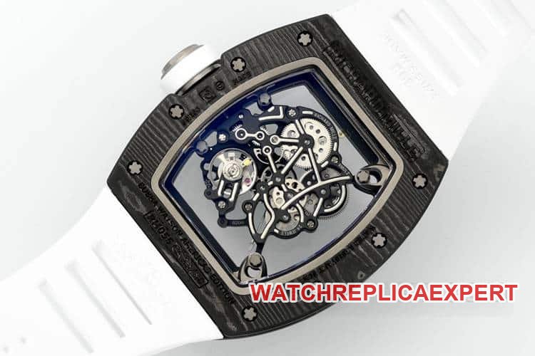 APSRichard Mille1:1top-tier replica carbon fiber case white rubber model RM055caseback live photo
