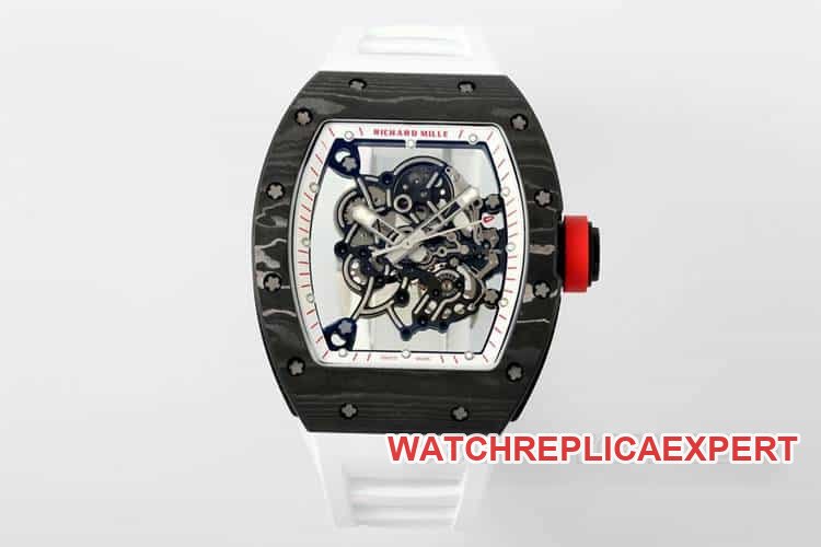 APS RM055 Richard Mille Top 1:1 Caja de Fibra de Carbono Modelo Mecánico de Goma Blanca — luxury replica watch guide | Watch Replica Expert