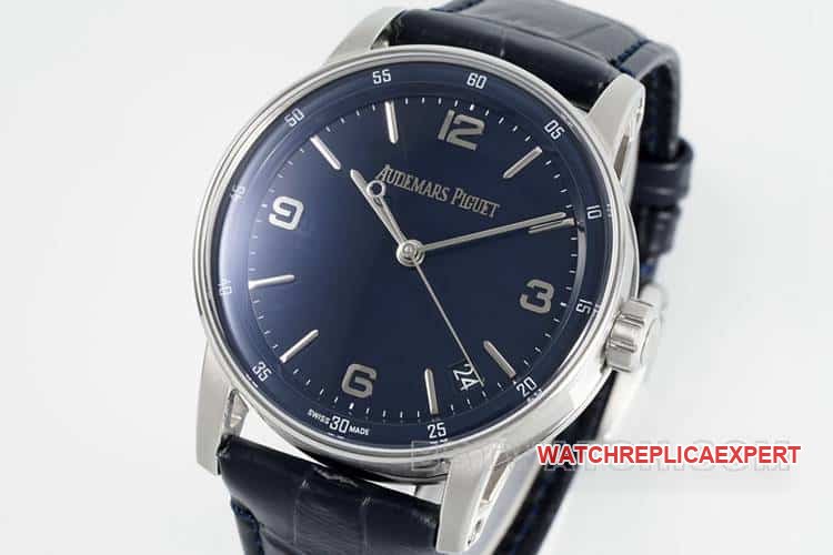 APSAudemars PiguetCODEtop-tier replicablue dialleather strap model 15210front live photo