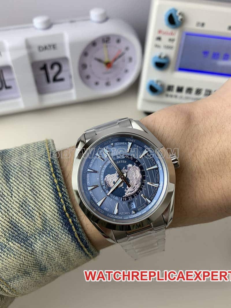 VS Omega Seamaster 1:1 super A imitation blue plate world time 220.10.43 front real picture