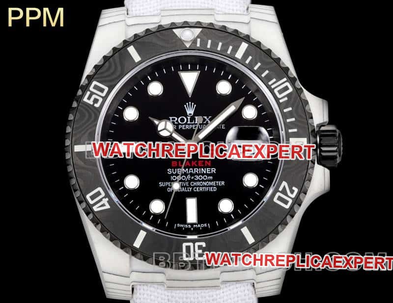 PPM factory Rolex Submariner top-tier replicablack dial carbon fiber 3135 white leather strap model front live photo