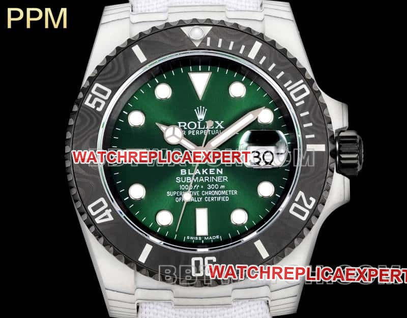 PPM factory RolexSubmariner1:1super clonegreen dial carbon fiber 3135 white leather strap front live photo