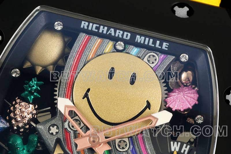 Richard Mille men's 1:1 top-tier replica smiley tourbillon black shell yellow leather strap model RM 88front live photo