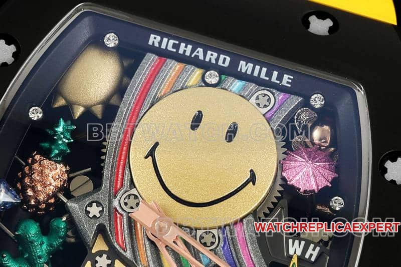 Richard Mille men's 1:1 super clone smiling face tourbillon black shell yellow rubber model RM 88front live photo