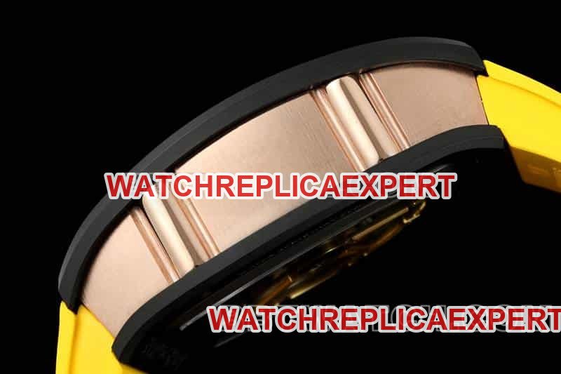 Richard Mille men's 1:1 super clone smiley tourbillon black shell yellow rubber RM 88side live photo