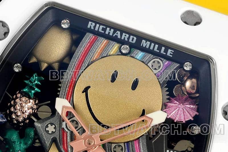 Richard Mille men's super clone smiley tourbillon white shell yellow rubber RM 88front live photo
