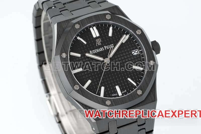 APS factory Audemars PiguetRoyal Oak1:1super cloneblack dial black ceramic15500front live photo
