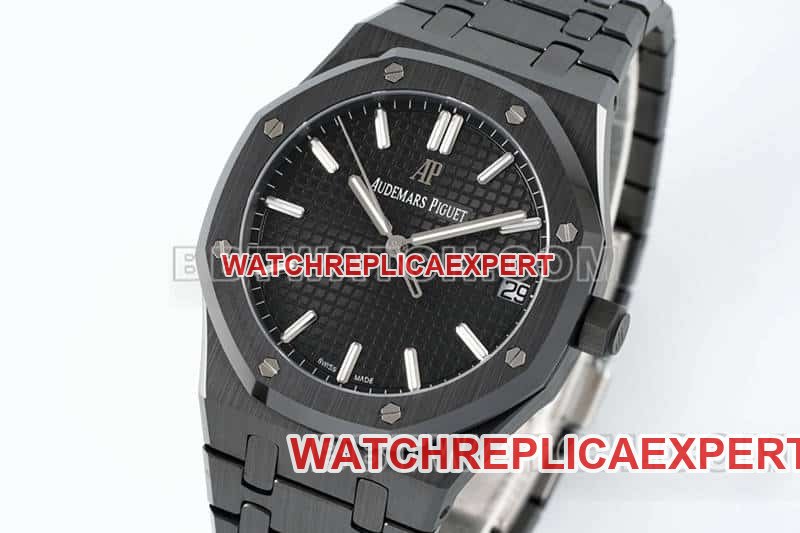 APS factory Audemars PiguetRoyal Oak1:1super cloneblack dial black ceramic15500front live photo