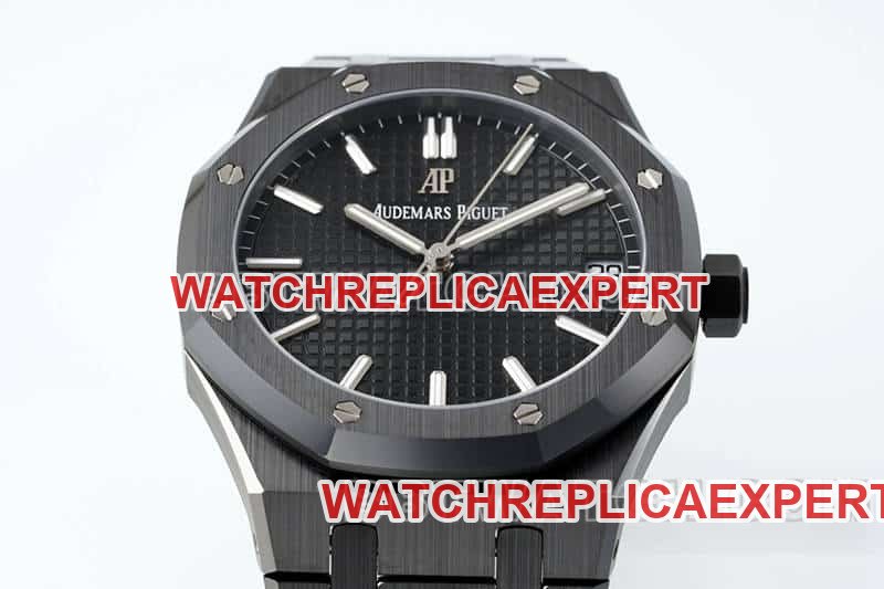 APS factory Audemars PiguetRoyal Oak1:1super cloneblack dial black ceramic15500front live photo