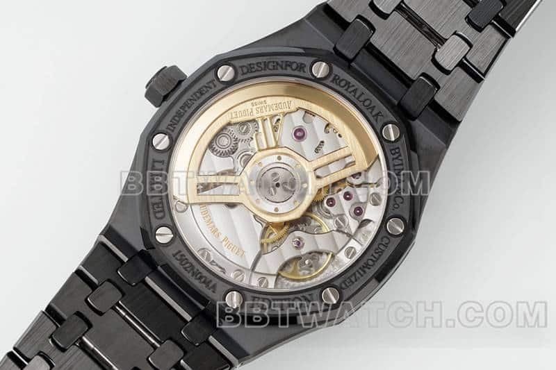 APS factory Audemars PiguetRoyal Oak1:1super cloneblack dial black ceramic15500caseback live photo