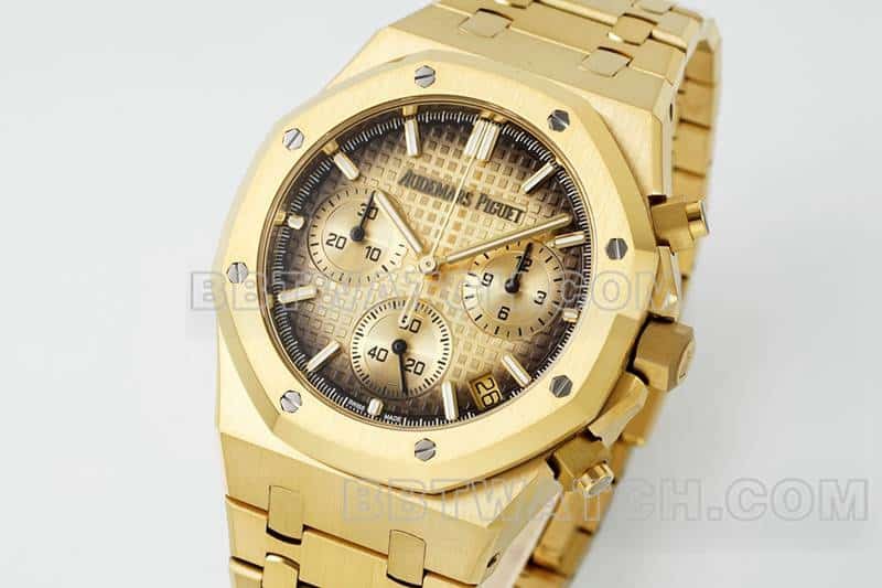 APS factory Audemars PiguetRoyal Oak1:1super clone smoked gold plate chronograph26240front live photo