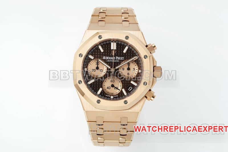 Audemars Piguet APS Factory Royal Oak 1:1 Super A réplica mostrador marrom cronógrafo relógio mecânico em ouro rosa 26240 — luxury replica watch guide | Watch Replica Expert