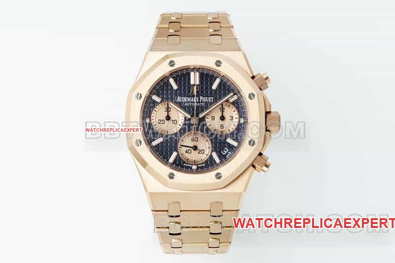 Audemars Piguet APS Factory Royal Oak 26240 Relógio mecânico com mostrador azul cronógrafo em ouro rosa 18k — luxury replica watch guide | Watch Replica Expert