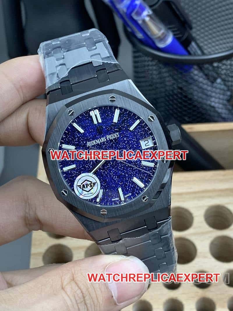 APS factory Audemars PiguetRoyal Oak1:1top-tier replica starry sky disk black ceramic15500front live photo