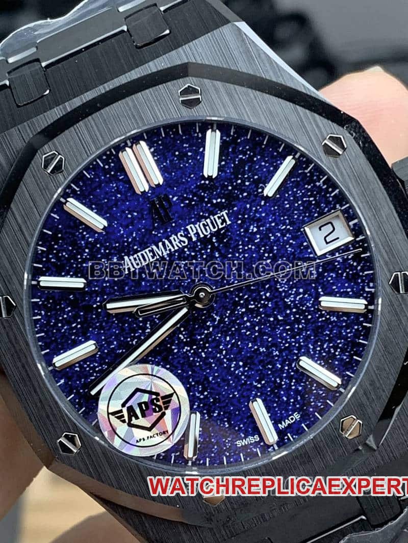 APS factory Audemars PiguetRoyal Oak1:1top-tier replica starry sky disk black ceramic15500front live photo