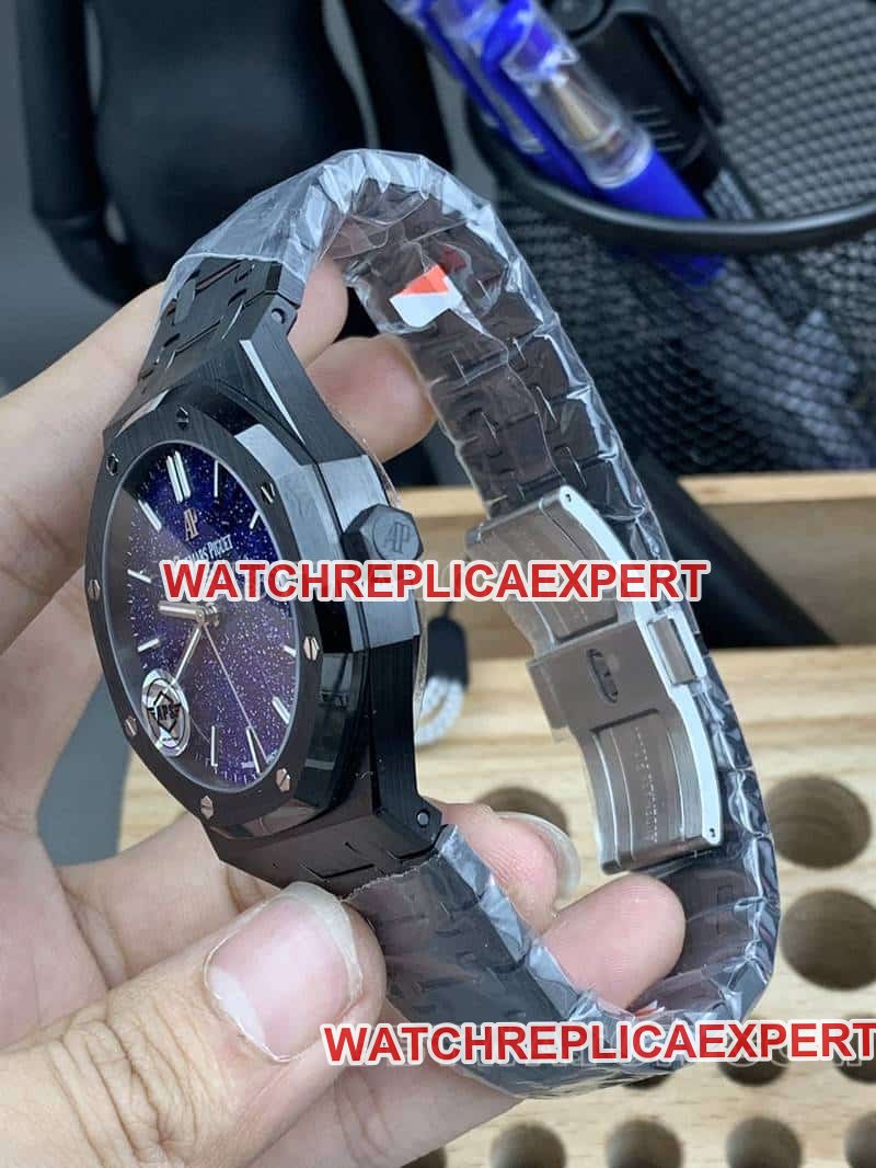 APS factory Audemars PiguetRoyal Oak1:1top-tier replica starry sky plate black ceramic15500side live photo
