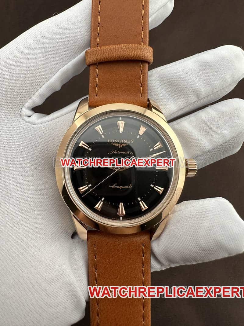 AF Factory Longines Conquest Top-Tier 1:1 Super Clone Mostrador Preto Modelo de pulseira mecânica em ouro rosa 18k — luxury replica watch guide | Watch Replica Expert