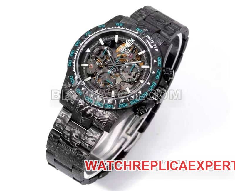 TW factory Rolex Daytona super clone carbon fiber hollow plate black steel bracelet front live photo