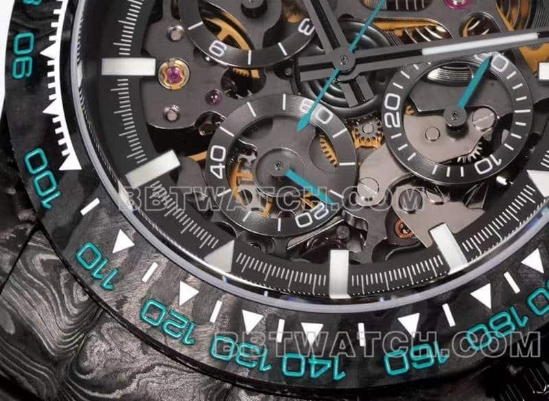 TW factory Rolex Daytona super clone carbon fiber hollow plate black steel bracelet front live photo