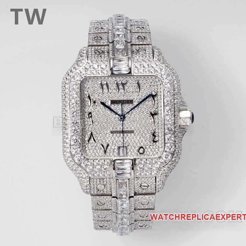 Cartier TW Factory Santos Gypsophila Top Replica, Volldiamant-Zifferblatt, mechanische Modelle mit Stahlarmband — detailed review and buying guide | Watch Replica Expert