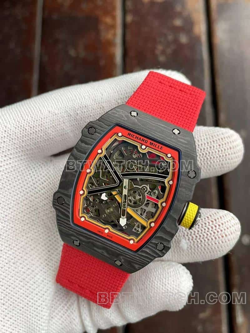 Richard Mille men's 1:1top-tier replica hollow plate red RM67-02front live photo