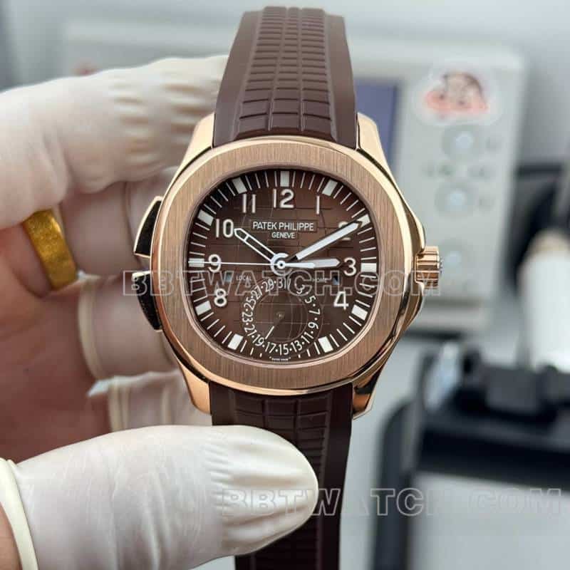 PP factory Patek PhilippeAQUANAUT1:1super clone brown disc grenade dual time zone 5164front live photo