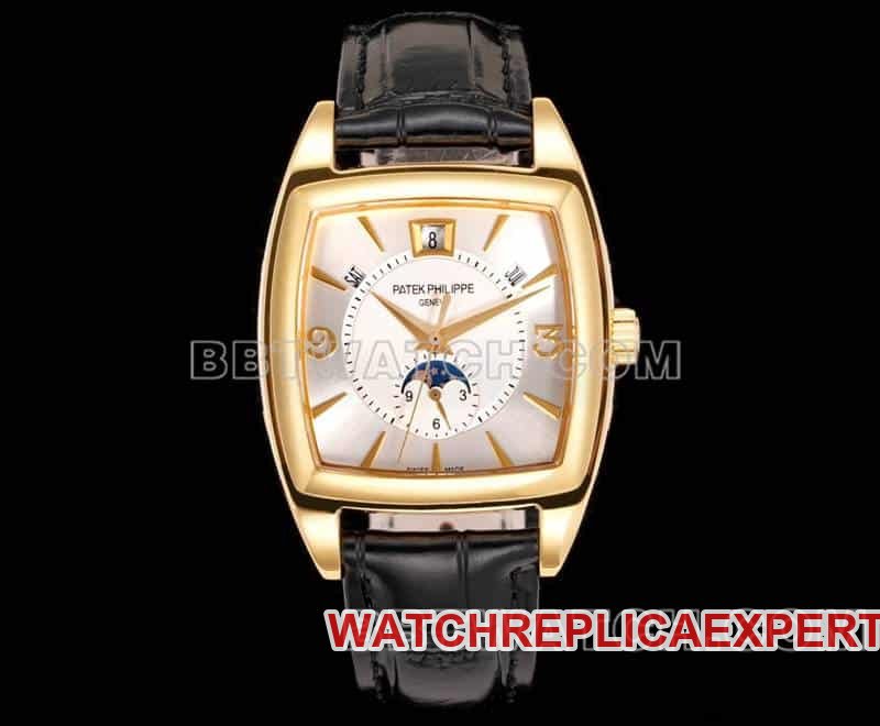 Patek Philippe Complications TW Factory Réplica 1:1 de alta calidad 5135 Reloj mecánico de oro amarillo de 18 quilates con esfera plateada y blanca — luxury replica watch guide | Watch Replica Expert