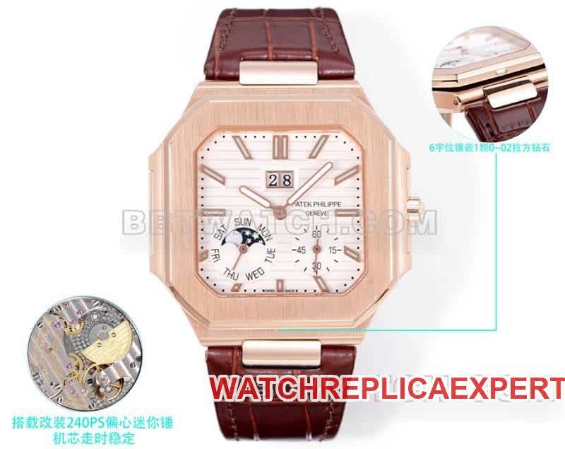Patek Philippe 3K Factory CUBITUS Super A Réplica com mostrador branco em ouro rosa mecânico 5822 — luxury replica watch guide | Watch Replica Expert