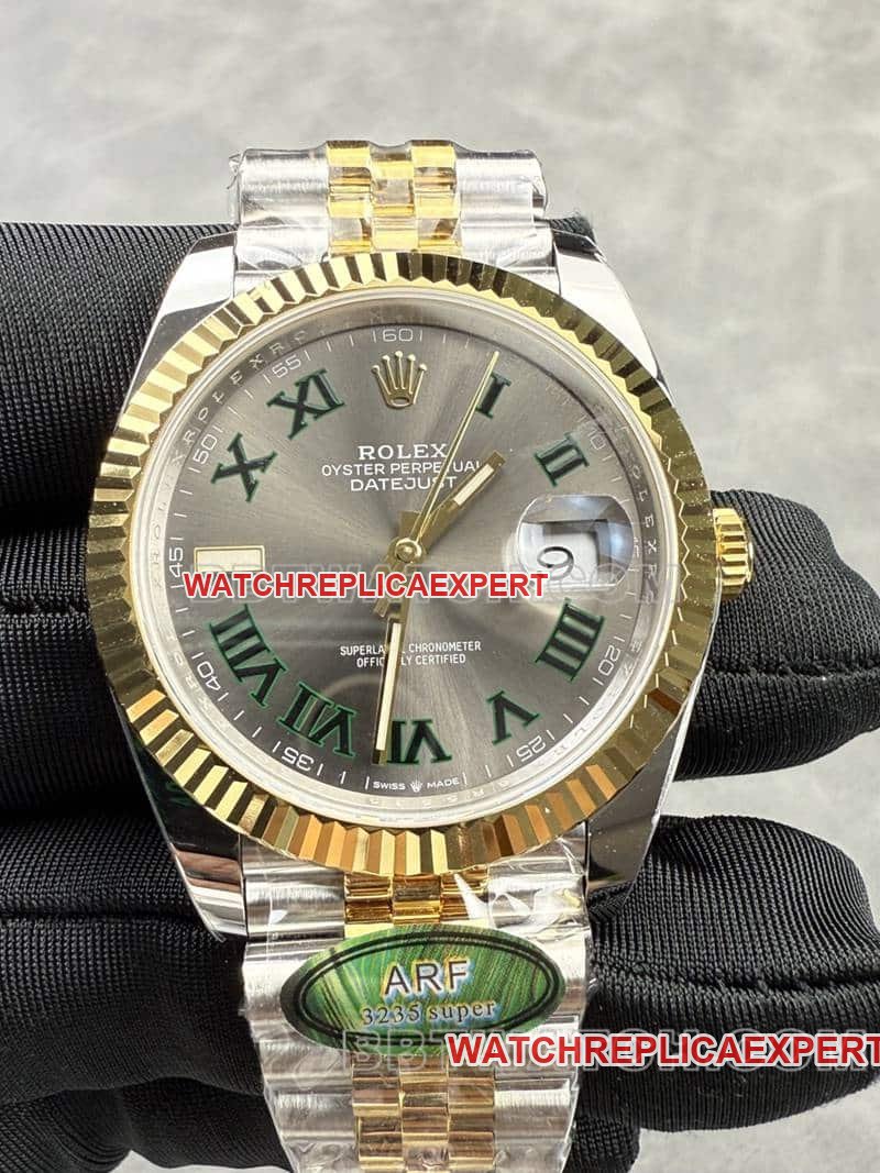 Rolex 41mm ARF Factory Logbook One-to-One Super A super clone Dark Gray Disk Mechanical Watch, Intermediate Gold Five Rows of Links