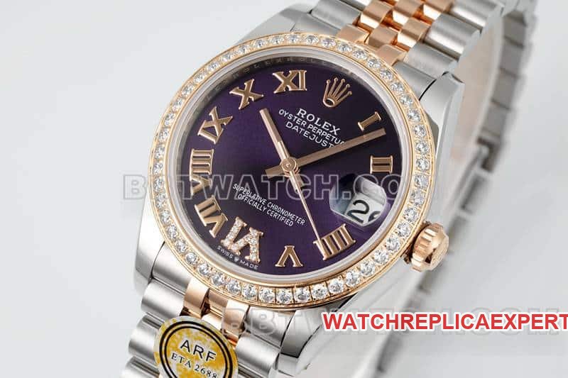 ARF FactoryRolex log 1:1super clone purple plate diamond bezel31mm intergold five-lattice chain link278381front live photo