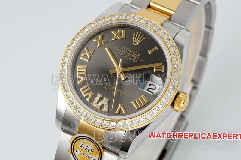 ARF factory rolex logbook 1:1 top replica dark gray disk diamond ring 31mm intermediate gold five compartment link 2783383 front real picture