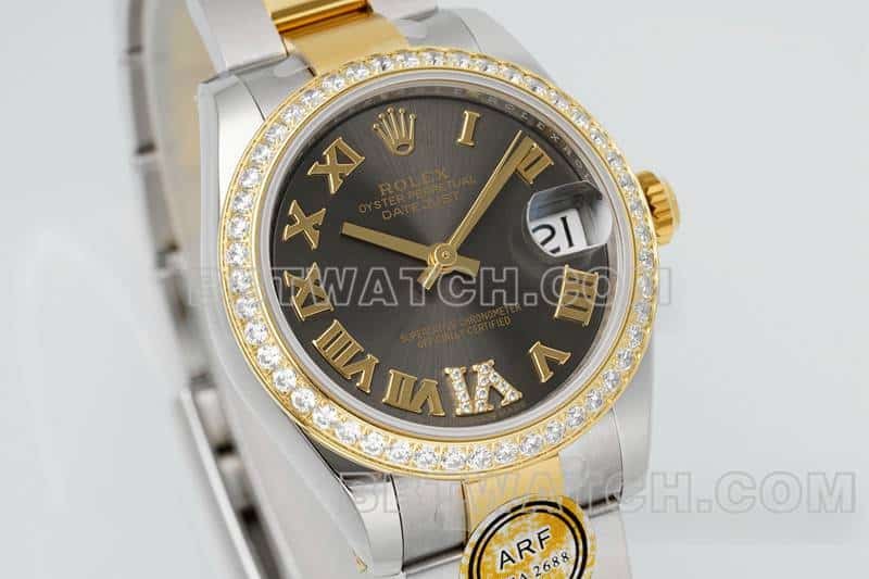 ARF factory rolex logbook 1:1 top replica dark gray disk diamond ring 31mm intermediate gold five compartment link 2783383 front real picture