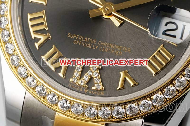 ARF factory rolex logbook 1:1 top replica dark gray disk diamond ring 31mm intermediate gold five compartment link 2783383 front real picture