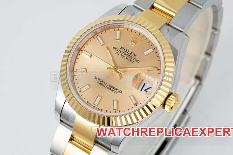 ARF FactoryRolex log top-tier 1:1super clone gold plate 31mm gold three-lattice chain link 278273front live photo