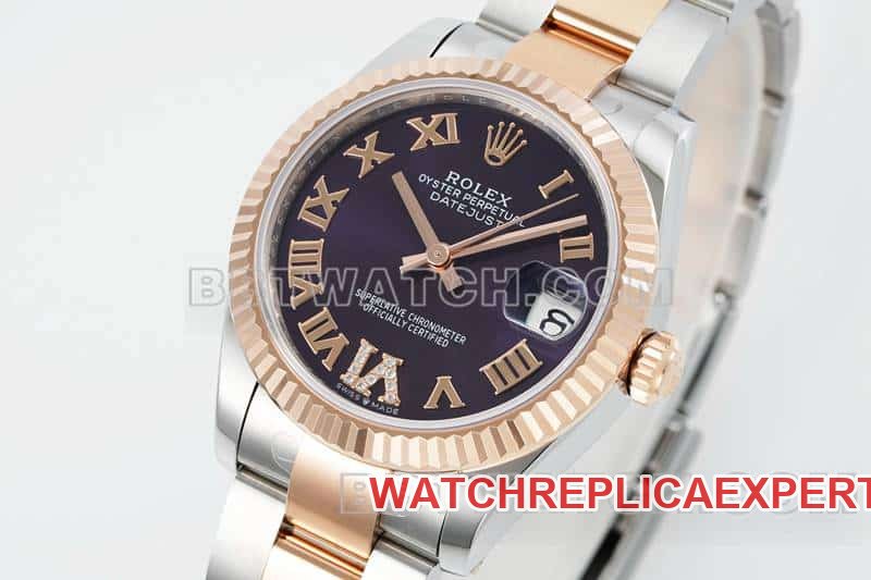 ARF FactoryRolex log super clone purple plate 31mm gold three-lattice chain link 278271front live photo